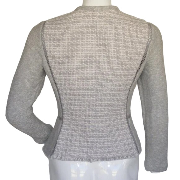 REBECCA TAYLOR Jacket, 6, Bulky Tweed Knit, Color Panels, Crochet seams, Gray - Picture 5 of 11